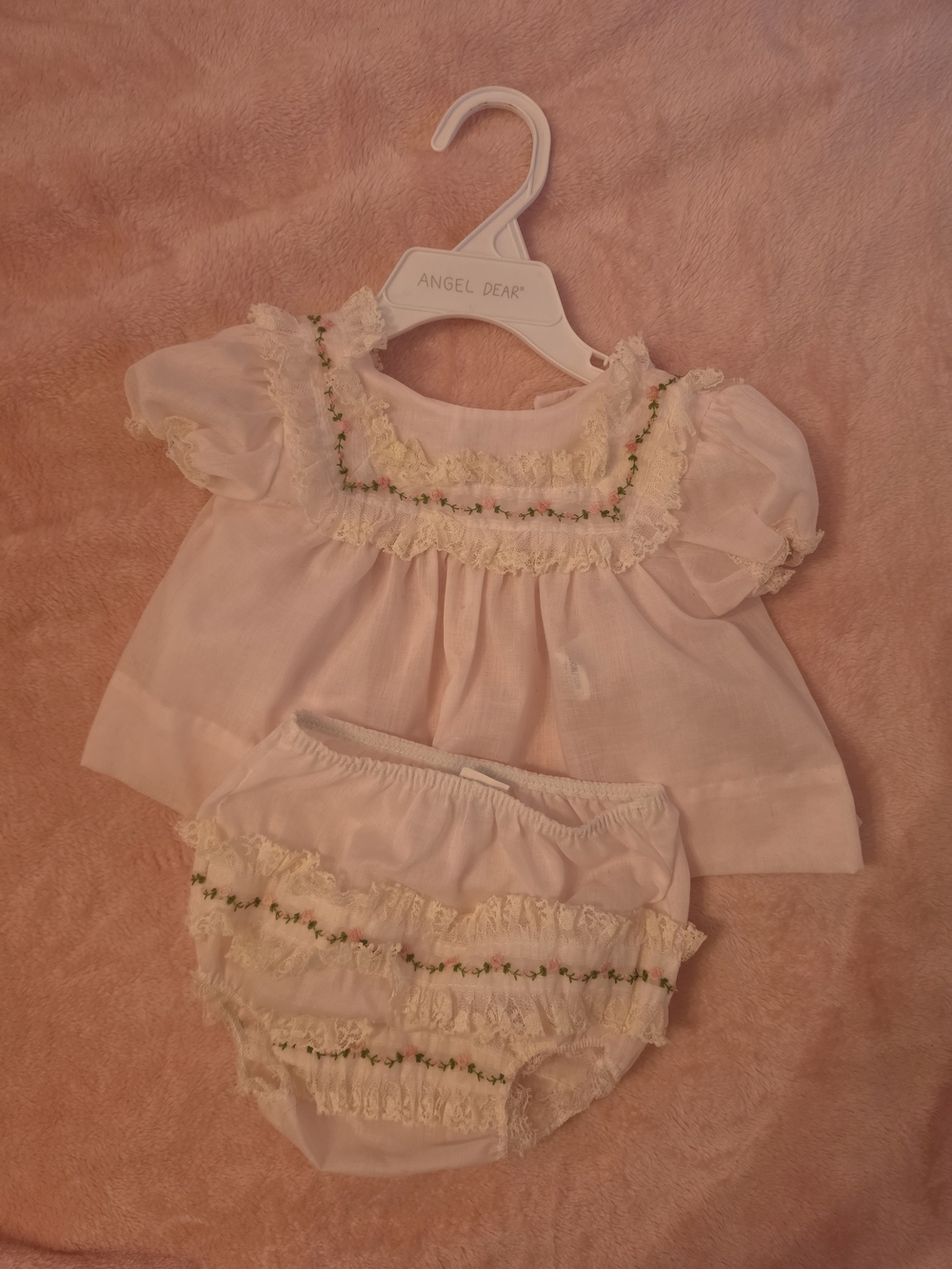 Alexis Light Pink Dress and Diaper Cover Set with Lace Trim